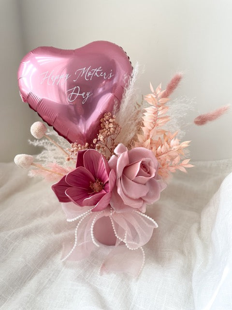 Mothers Day Dried + Faux Pink Vase Arrangement