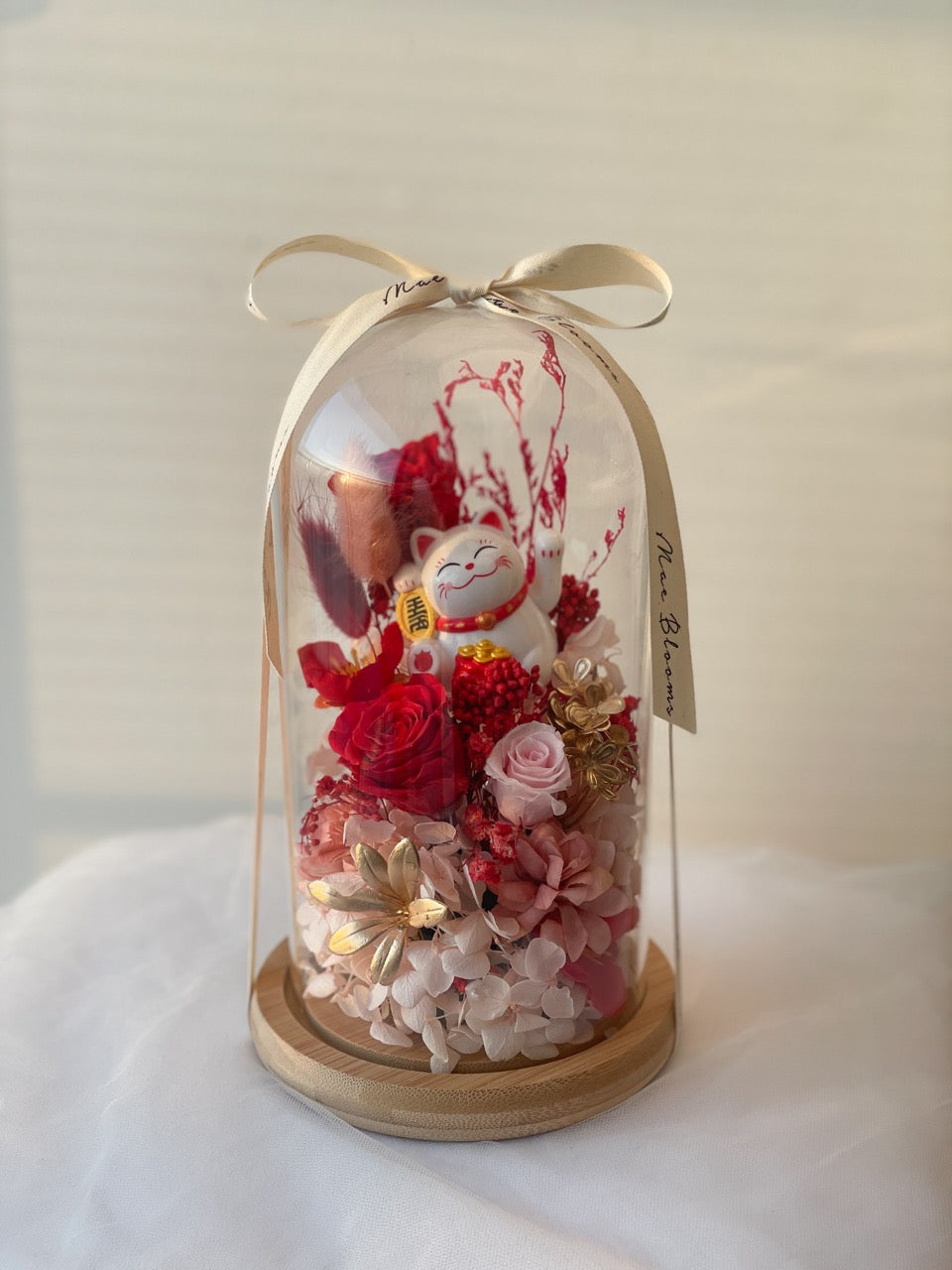Flower Glass Dome - Lucky Cat