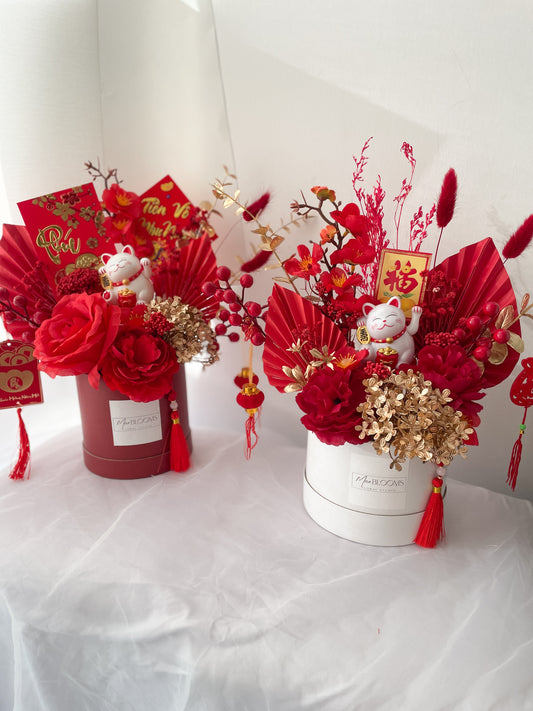Red Waving Lucky Cat LNY Arrangement