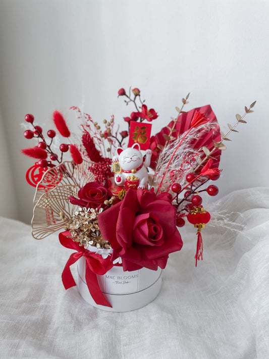 Red Waving Lucky Cat LNY Arrangement