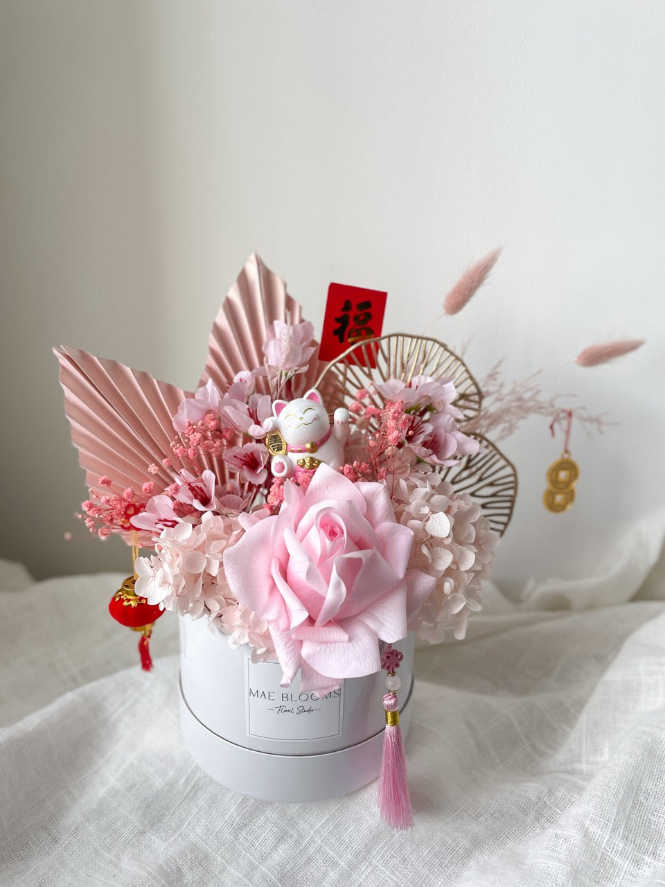 Pink Waving Lucky Cat LNY Arrangement