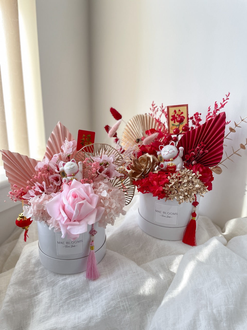 Pink Waving Lucky Cat LNY Arrangement