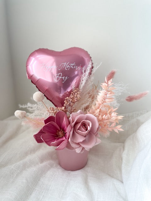 Mothers Day Dried + Faux Pink Vase Arrangement