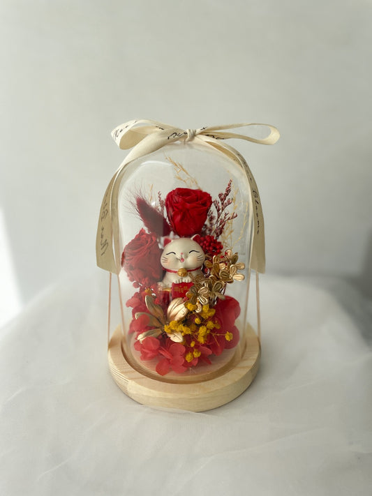 Lucky Cat Flower Glass Dome