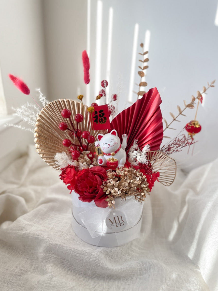 Red Waving Lucky Cat LNY Arrangement